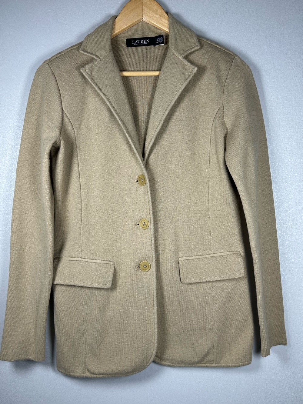 Lauren Ralph Lauren Tan Cotton Blend Sweater Knit Blazer Jacket - Picture 9 of 14